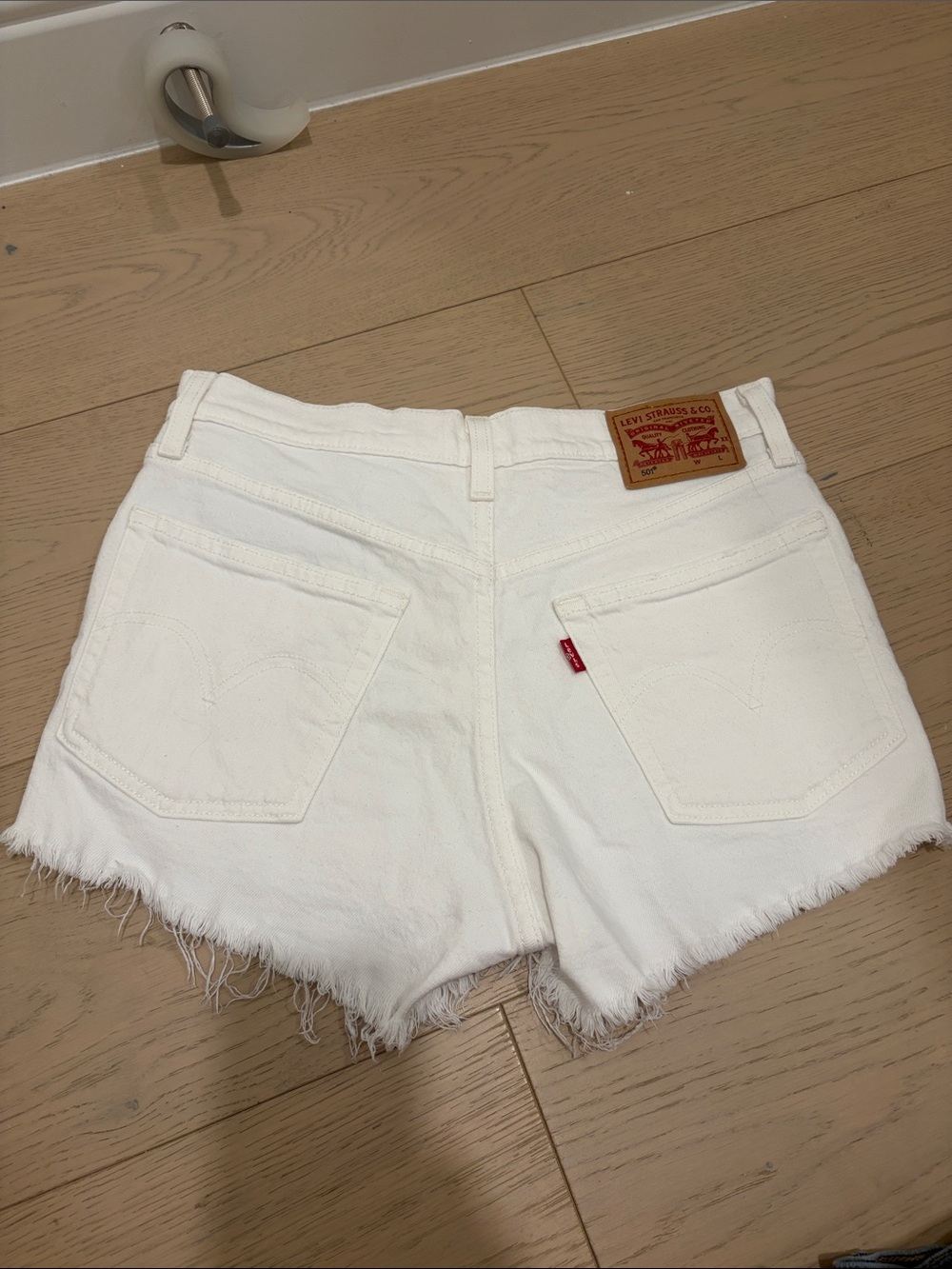 Levi's White Frayed Hem Denim Shorts